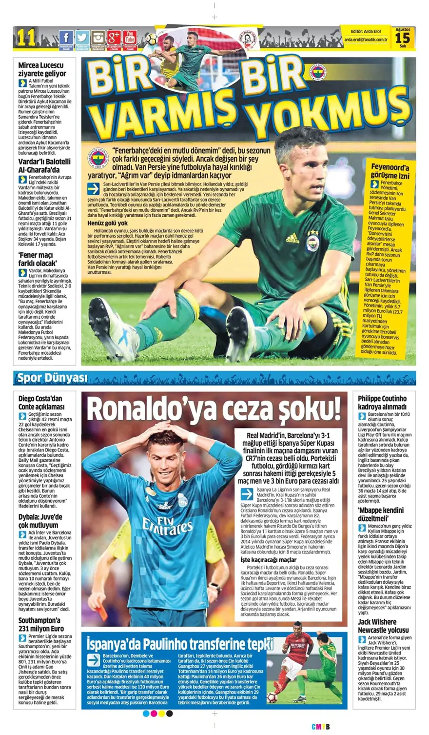 Günün spor gazeteleri (Transfer haberleri - 15 Ağustos 2017) 6 Günün spor gazeteleri (Transfer haberleri - 15 Ağustos 2017) 6