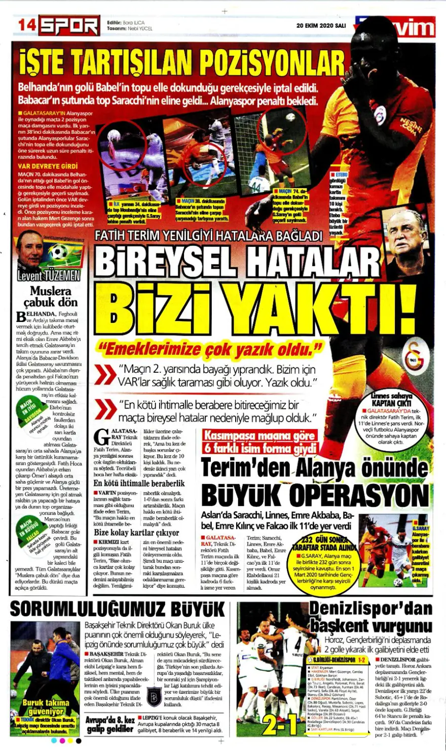 Günün spor manşetleri (20 Ekim 2020) 13