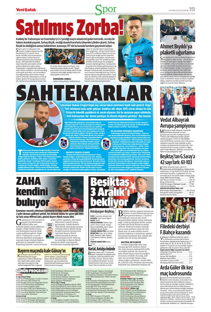 "26 yıllık hasret bitti" (5 Kasım 2023 spor manşetleri) 15