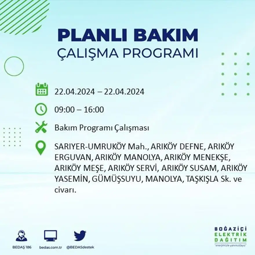 22 Nisan tarihli BEDAŞ kesinti programı: İstanbul'un 18 ilçesinde elektrik kesintisi: Elektrikler ne zaman gelecek? 58 22 Nisan tarihli BEDAŞ kesinti programı: İstanbul'un 18 ilçesinde elektrik kesintisi: Elektrikler ne zaman gelecek? 58