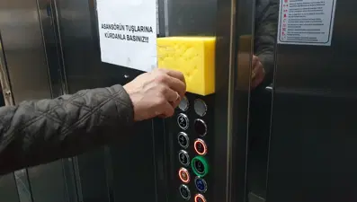 Çan belediyesinde asansörlere kürdanlı corona tedbiri