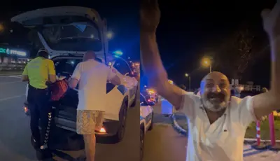 Ehliyetsiz ve alkollü yakalandı. "Bomba gibiyim"Tekirdağ'da polis çevirmesinde durdurulan sürücü ehliyetsiz ve alkollü çıktı. Ceza kesilen ve aracı çekilen sürücünün rahat tavırları dikkat çekerken, muhabirin sorusuna "Bomba gibiyim" cevabını verdi.