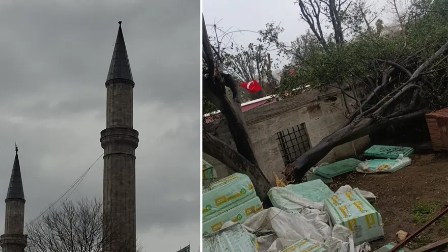 AYASOFYA'DAKİ MİMAR SİNAN MİNARESİ'NİN ALEMİ DÜŞTÜ 12