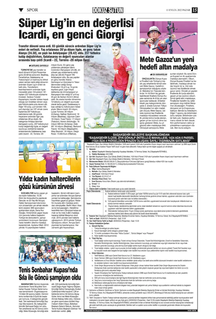 Günün spor manşetleri (11 Eylül 2022) 5