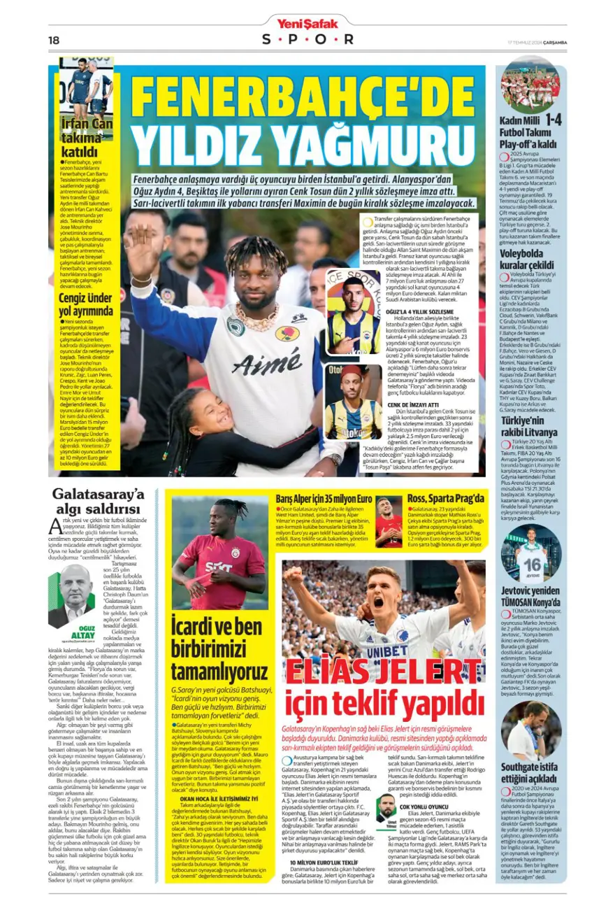 "Son aday Jelert" (17 Temmuz 2024 spor manşetleri) 16