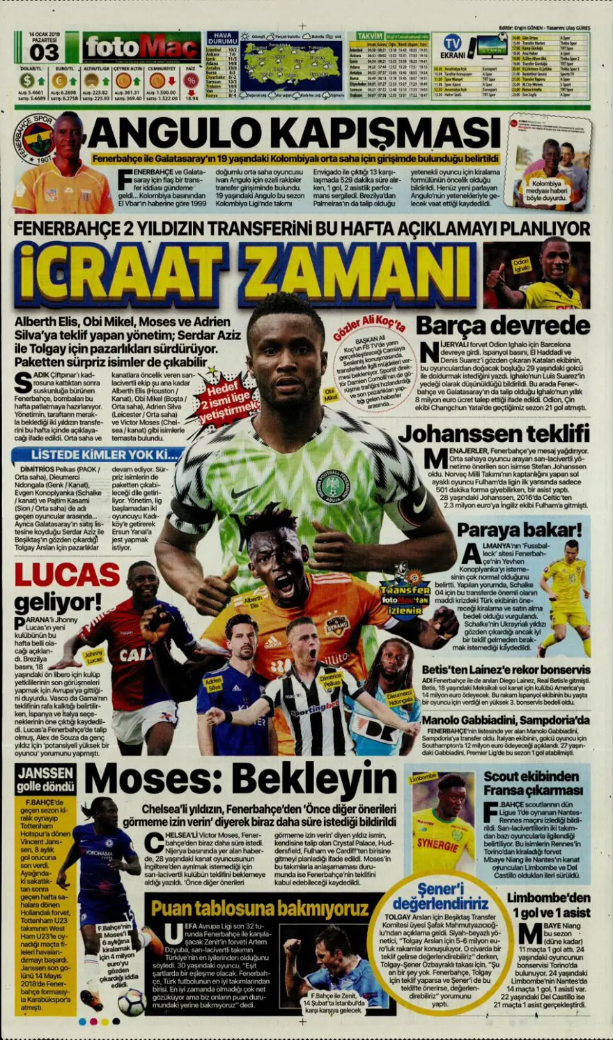 Günün spor manşetleri (14 Ocak 2019) 2