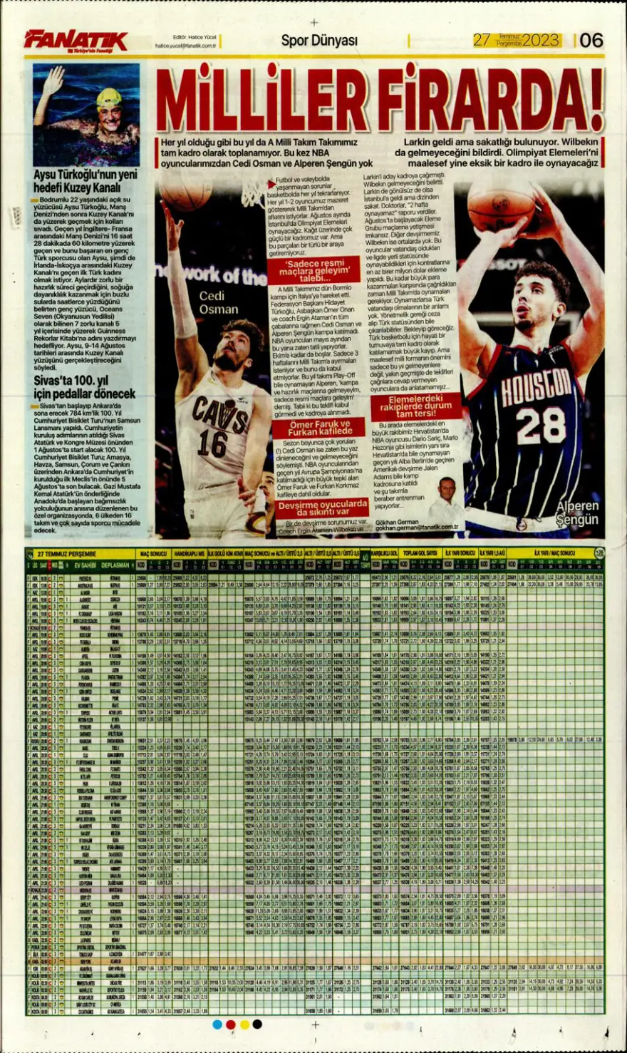 "Hücumda joker Rebic" günün spor manşetleri (27 Temmuz 2023) 8