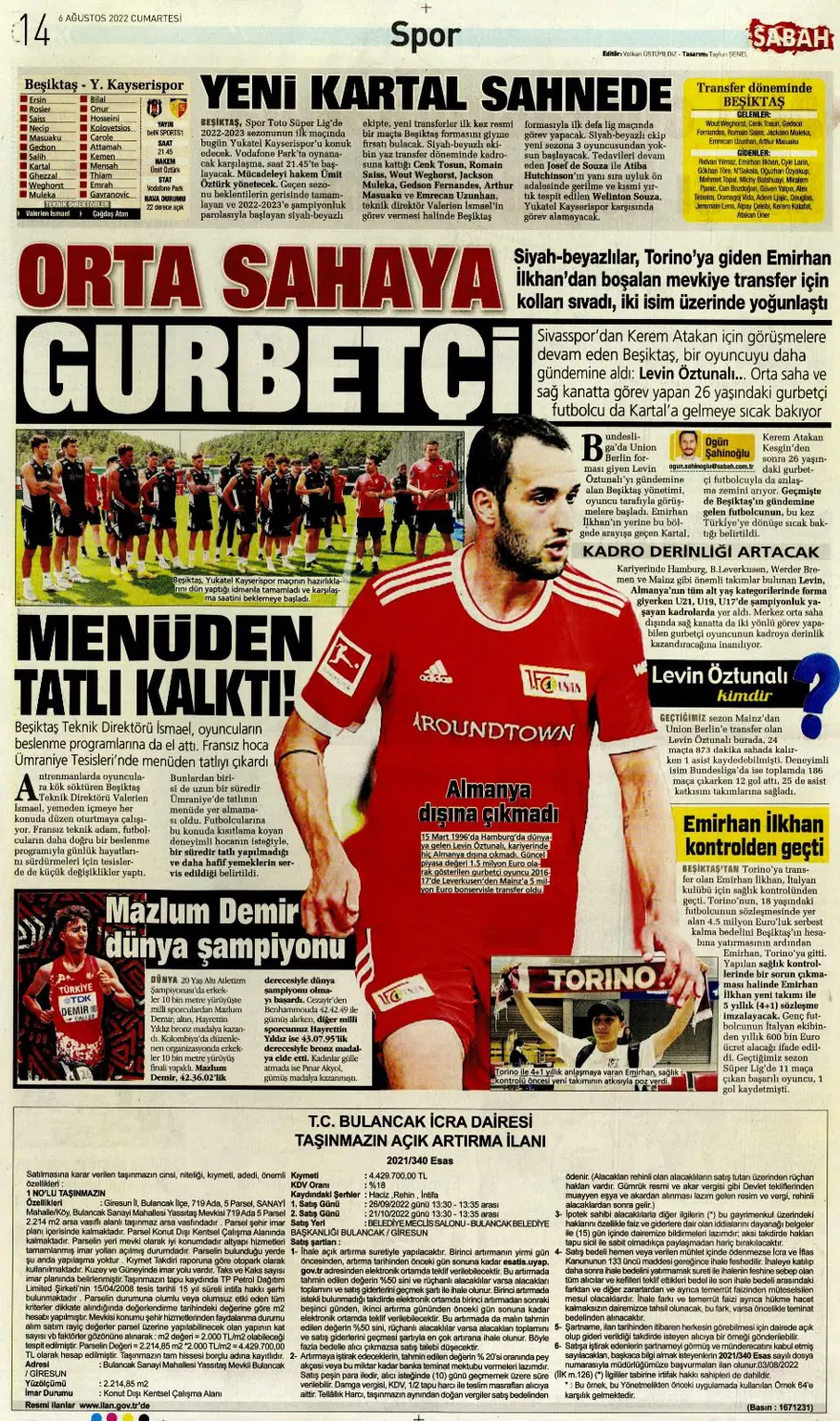 Günün spor manşetleri (6 Ağustos 2022) 8