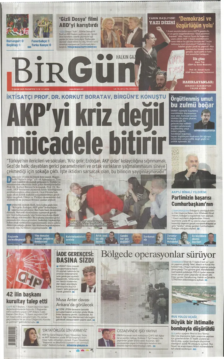 Günün gazete manşetleri - 9 Kasım 2015 14