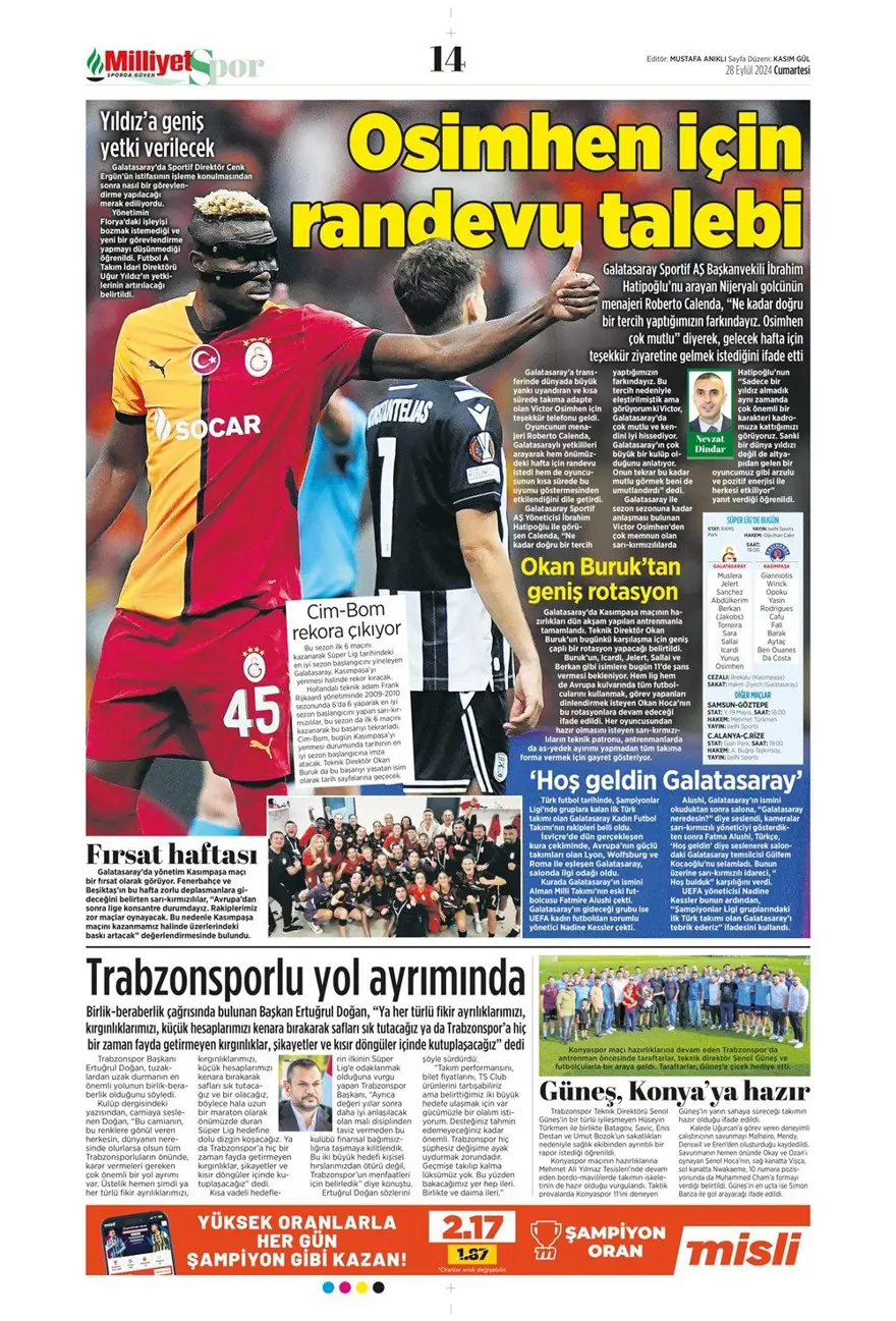 "Ziyech'in üstü çizildi" (28 Eylül 2024 spor manşetleri) 11 "Ziyech'in üstü çizildi" (28 Eylül 2024 spor manşetleri) 11