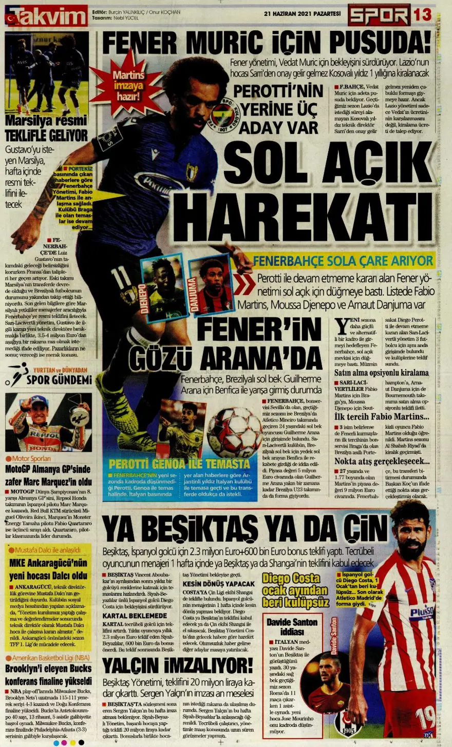 Günün spor manşetleri (21 Haziran 2021) 13