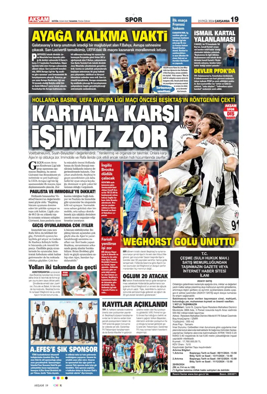 "Aslan için av vakti" (25 Eylül 2024 spor manşetleri) 3