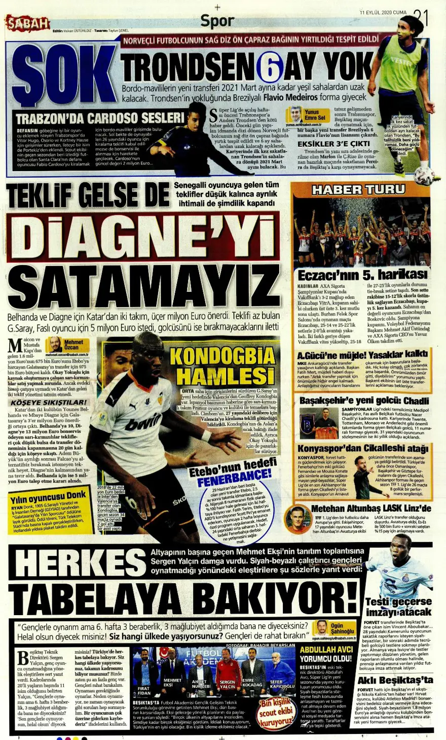Günün spor manşetleri (11 Eylül 2020) 6