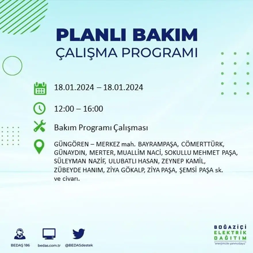 İstanbul'un 17 ilçesinde elektrik kesintisi yaşanacak: Elektrikler ne zaman gelecek? (18 Ocak BEDAŞ kesinti programı) 31