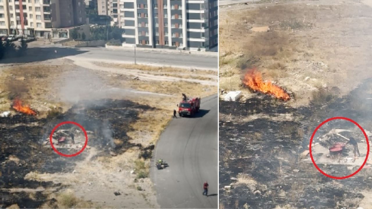 Yangın çıkardı, alevlere rağmen salça karıştırmaya devam etti