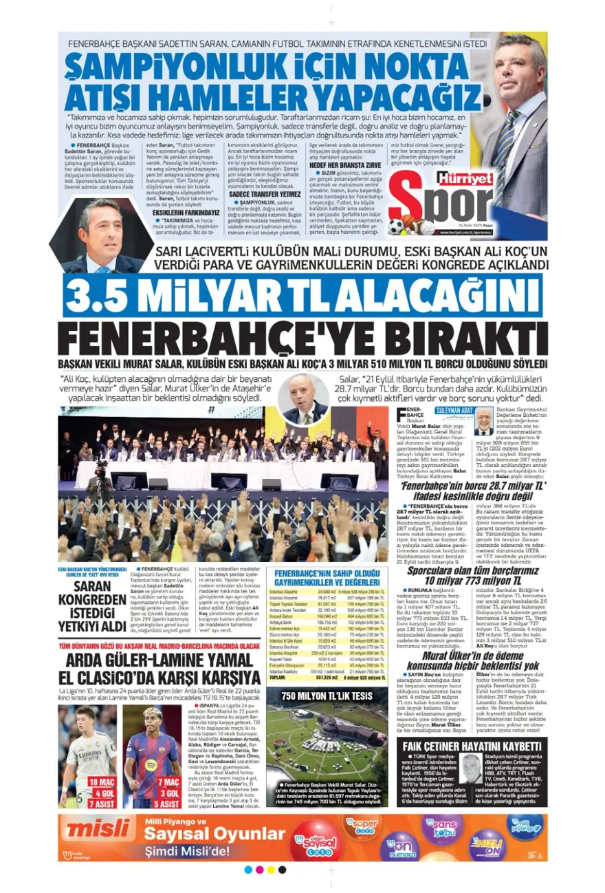 "Dörtlüleri yaktı, Aslan'ı bekliyor" (26 Ekim 2025 spor manşetleri) 8