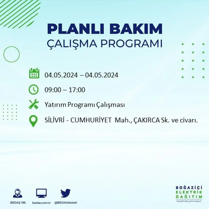 İstanbul'un 17 ilçesinde elektrik kesintisi: Elektrikler ne zaman gelecek? (4 Mayıs tarihli BEDAŞ kesinti programı) 39 İstanbul'un 17 ilçesinde elektrik kesintisi: Elektrikler ne zaman gelecek? (4 Mayıs tarihli BEDAŞ kesinti programı) 39