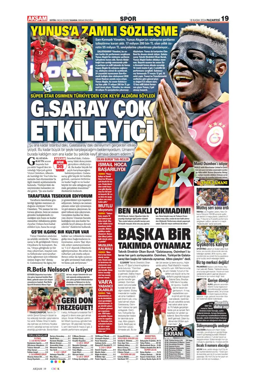 “Fenerbahçe’de dev takas” (18Kasım 2024 spor manşetleri) 3