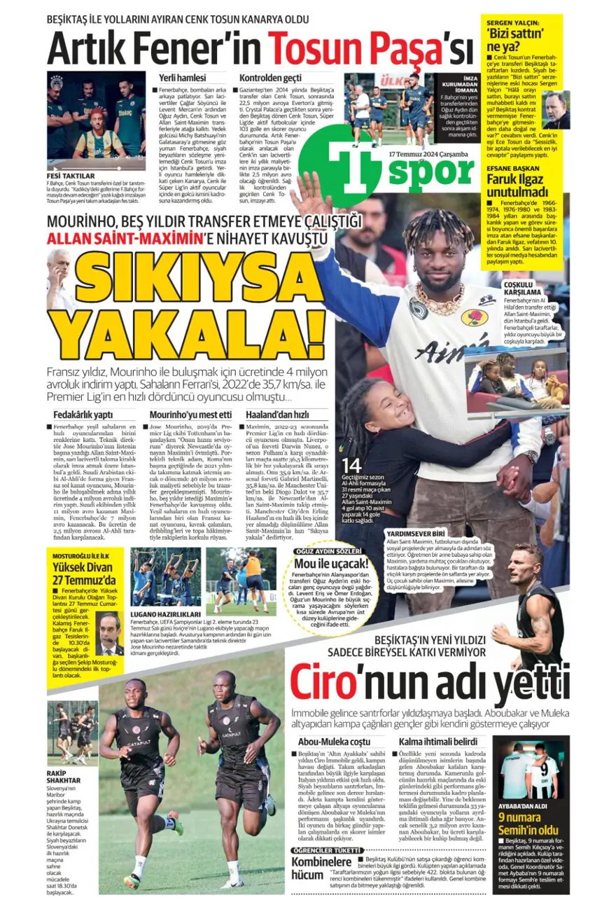 "Son aday Jelert" (17 Temmuz 2024 spor manşetleri) 14