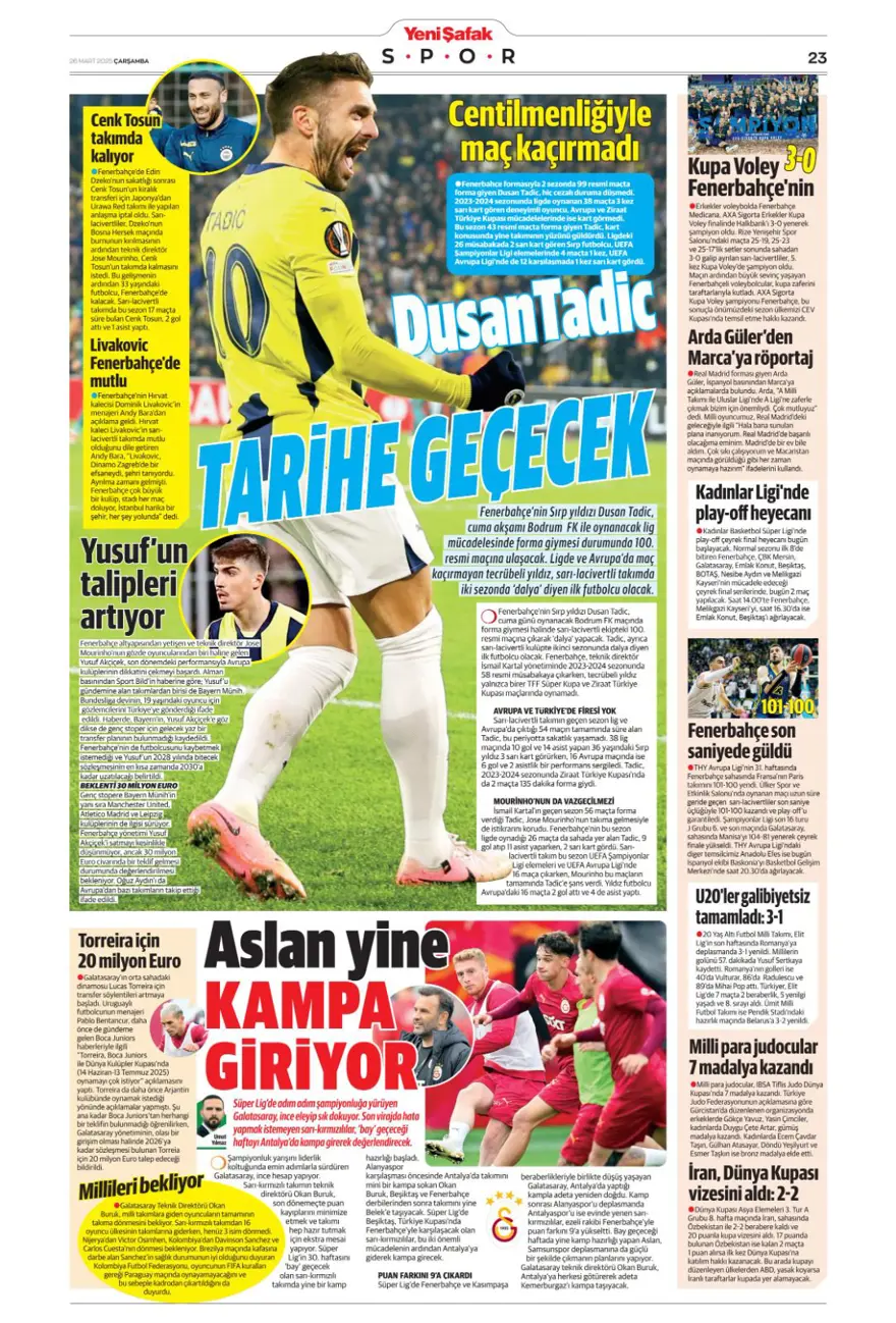 "Mourinho, Sancho'yu istedi" (26 Mart 2025 spor manşetleri) 16
