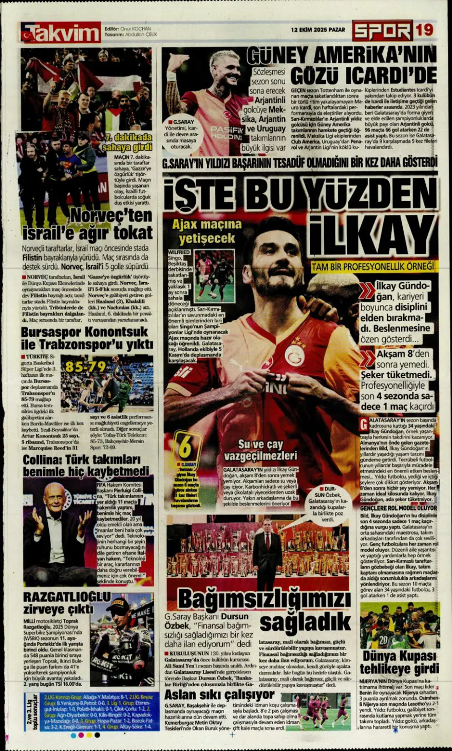 "Sofya'da tarihi zafer" (12 Ekim 2025 spor manşetleri) 25