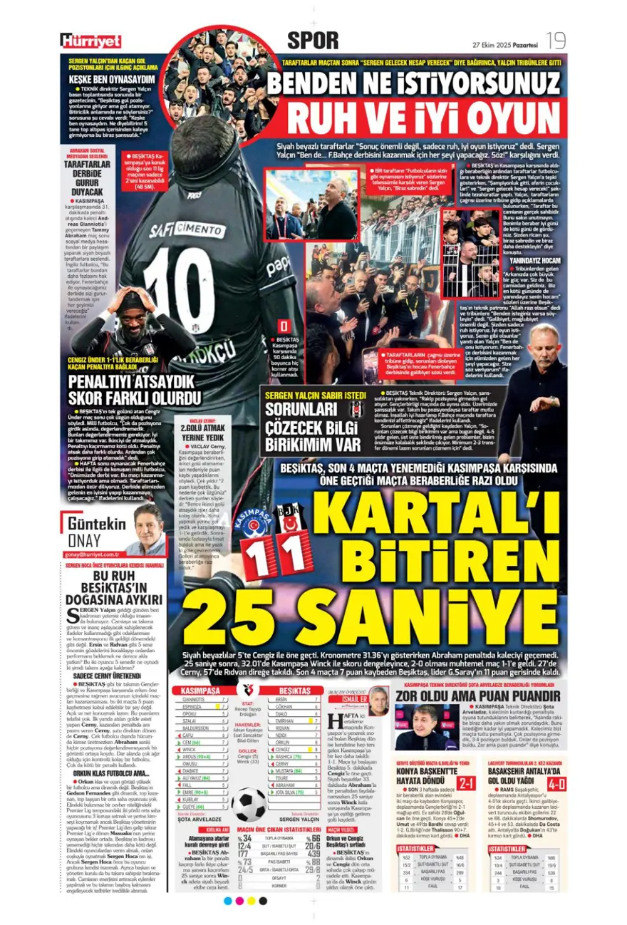 "Kartal'ı bitiren 25 saniye" (27 Ekim 2025 spor manşetleri) 8