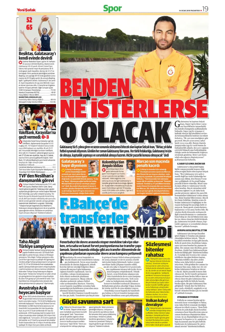Günün spor manşetleri (14 Ocak 2019) 19