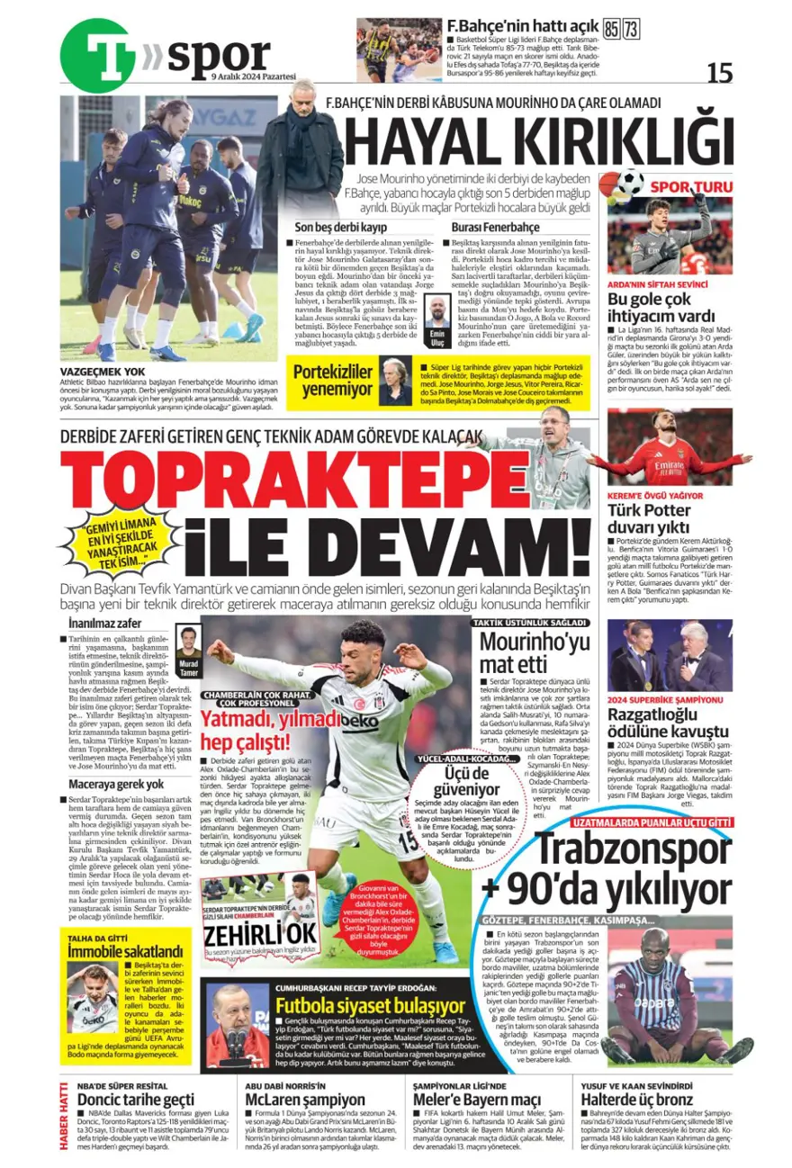 "Bayram yarım kaldı" (9 Aralık 2024 spor manşetleri) 15