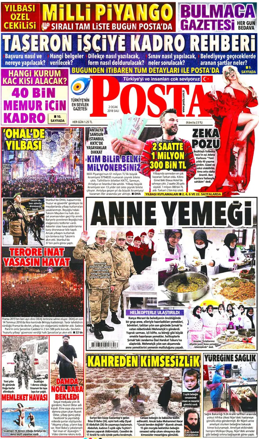 Günün gazete manşetleri - 2 Ocak 2018 11