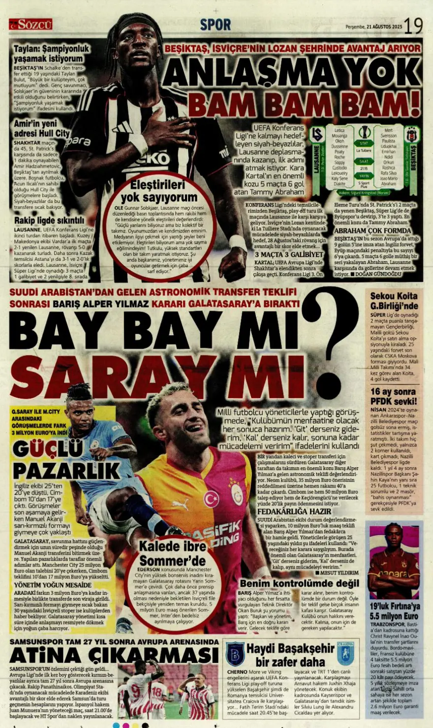 "Akanji müjdesi" (21 Ağustos spor manşetleri) 28