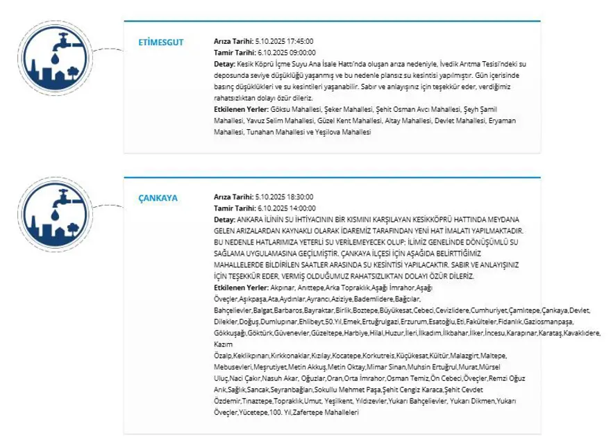 Ankara'nın 7 ilçesinde su kesintisi: Sular ne zaman gelecek? (ASKİ 6 Ekim su kesintisi programı) 3