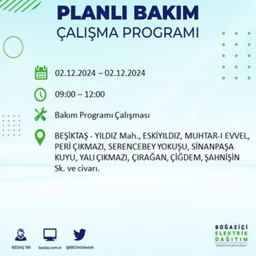 İstanbul'un 20 ilçesinde elektrik kesintisi: Elektrikler ne zaman gelecek? BEDAŞ 2 Aralık kesinti programını paylaştı 11 İstanbul'un 20 ilçesinde elektrik kesintisi: Elektrikler ne zaman gelecek? BEDAŞ 2 Aralık kesinti programını paylaştı 11