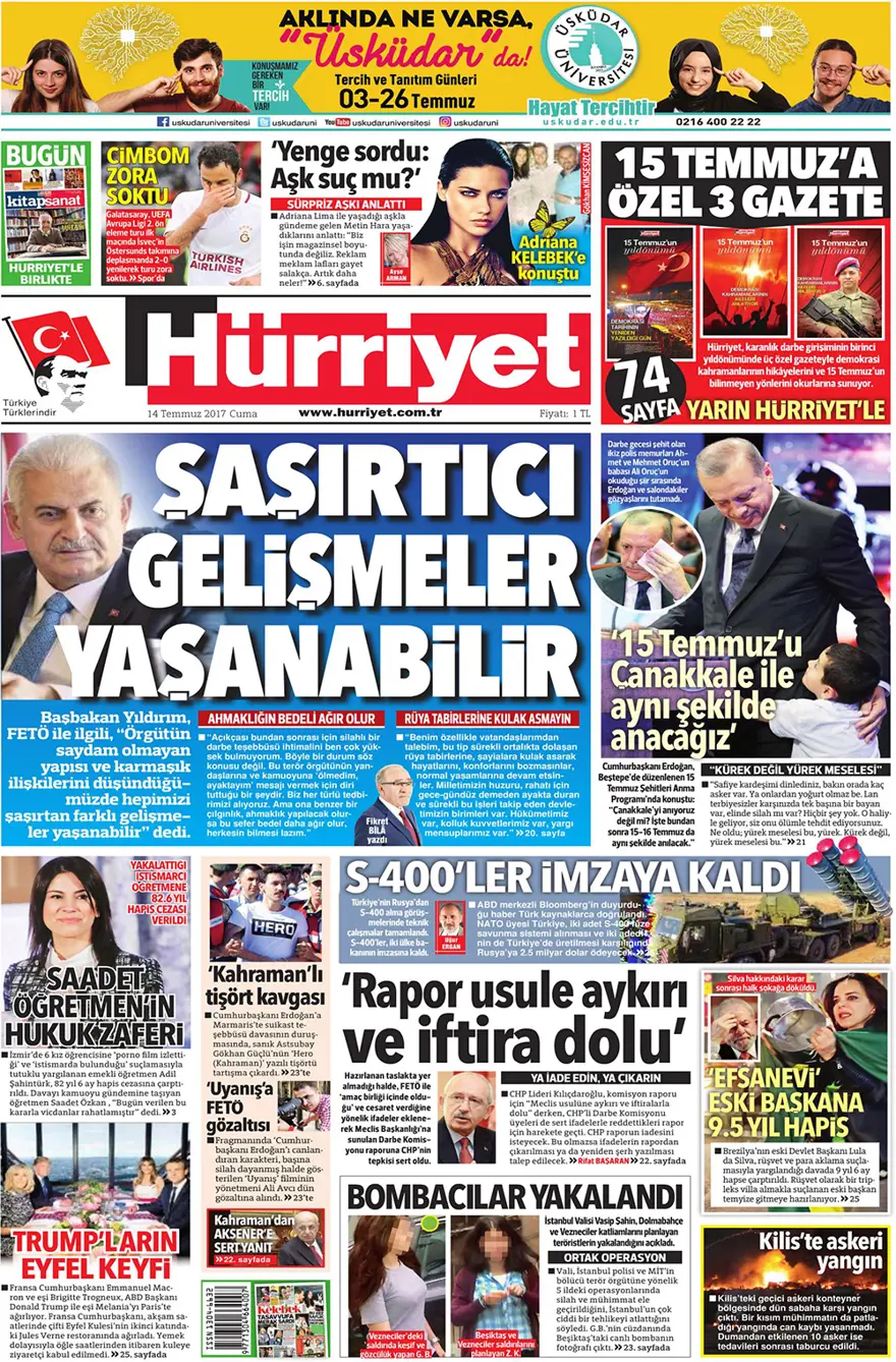 Günün gazete manşetleri - 14 Temmuz 2017 1