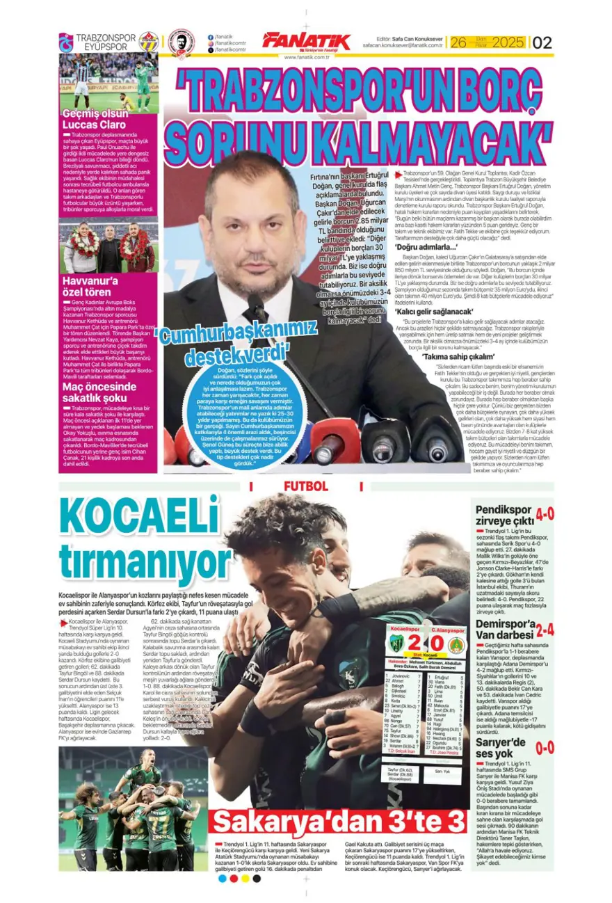 "Dörtlüleri yaktı, Aslan'ı bekliyor" (26 Ekim 2025 spor manşetleri) 1