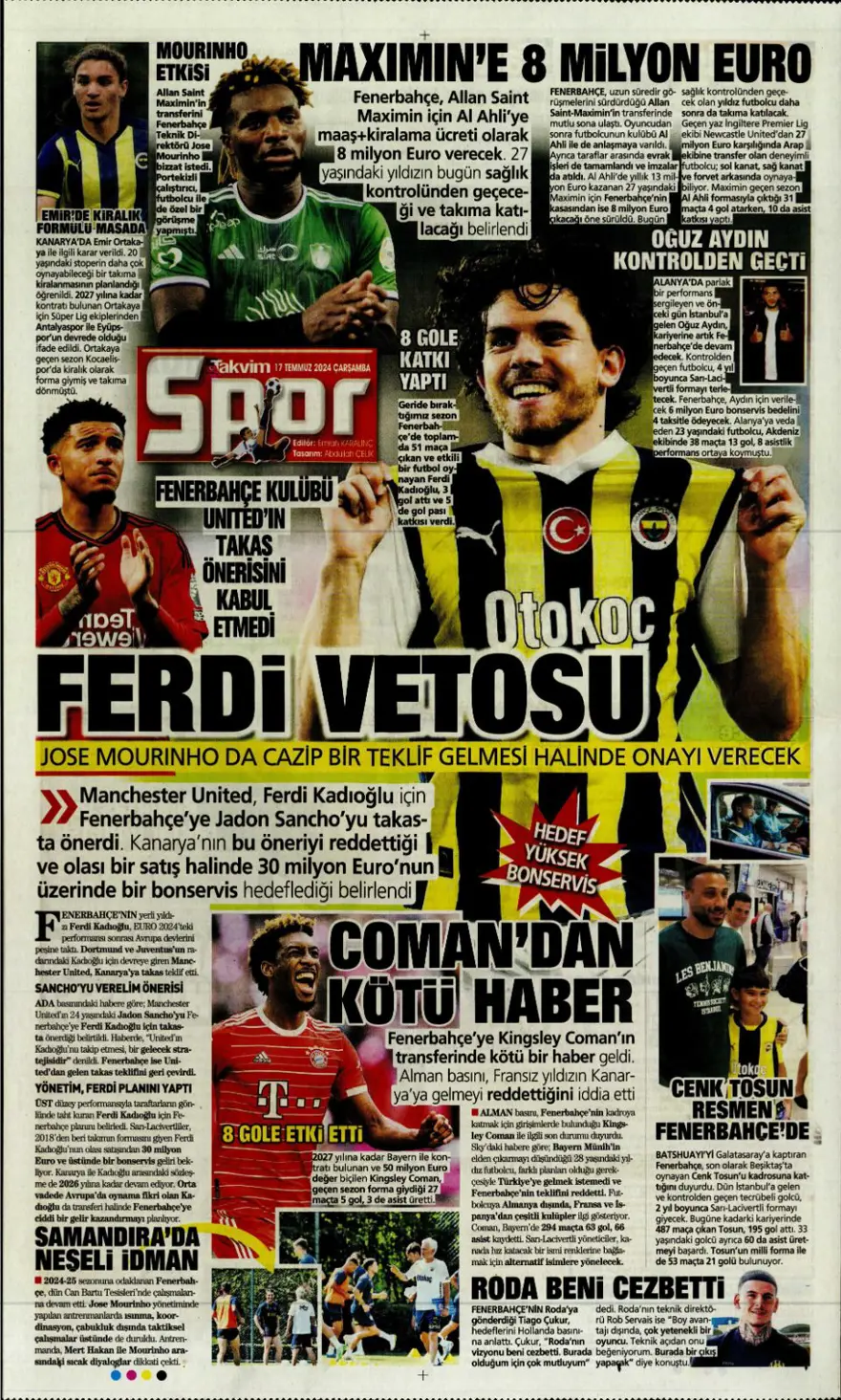 "Son aday Jelert" (17 Temmuz 2024 spor manşetleri) 12