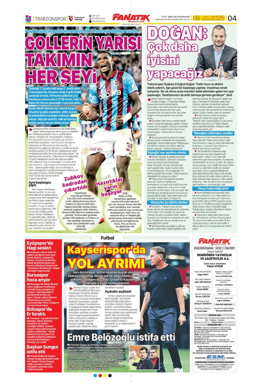 "Ne istersen o" (8 Ekim 2025 spor manşetleri) 2