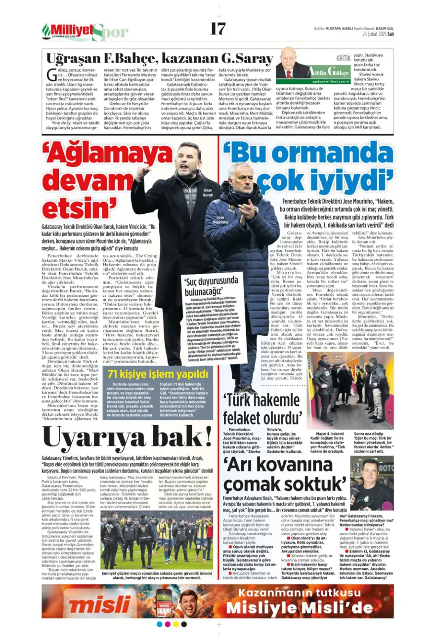 "Aslantepe'de sessiz derbi" (25 Şubat spor manşetleri) 19