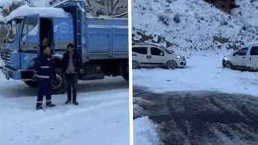 Kars'ta buz tutan yolda mahsur kaldılar