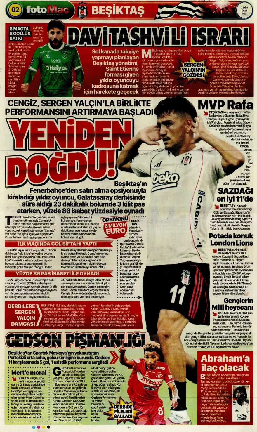 "100 milyonluk hayal kırıklığı" (7 Ekim 2025 spor manşetleri) 4