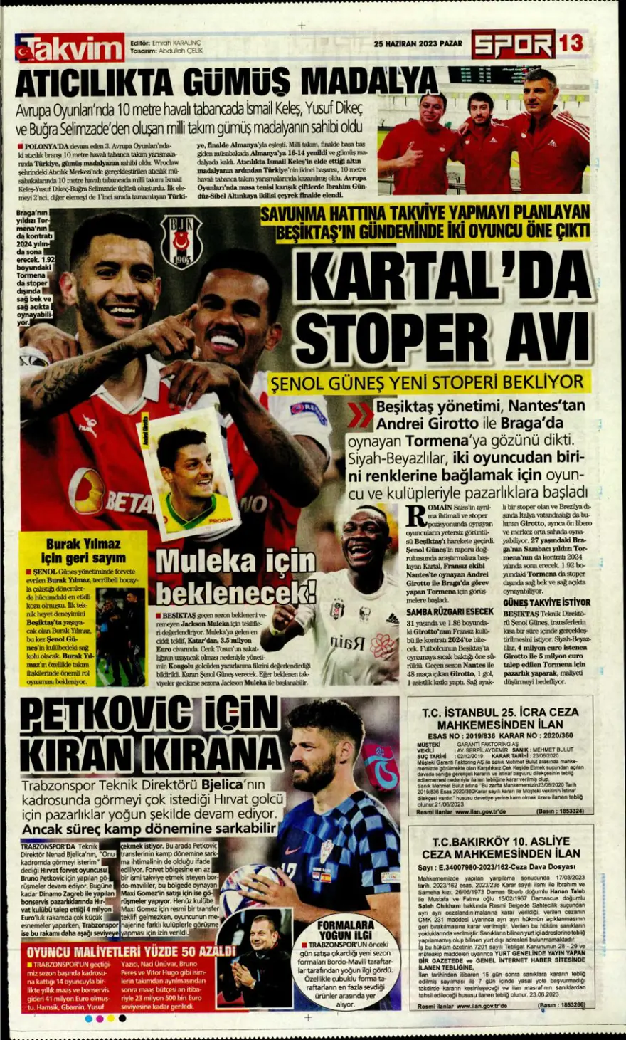 Günün spor manşetleri (25 Haziran 2023) 7 Günün spor manşetleri (25 Haziran 2023) 7