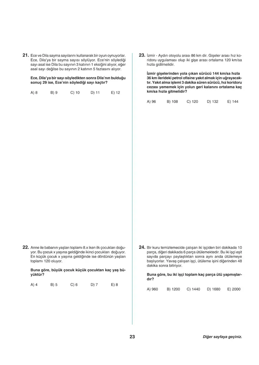 Uğur Okulları TYT -1 deneme sınavı 22
