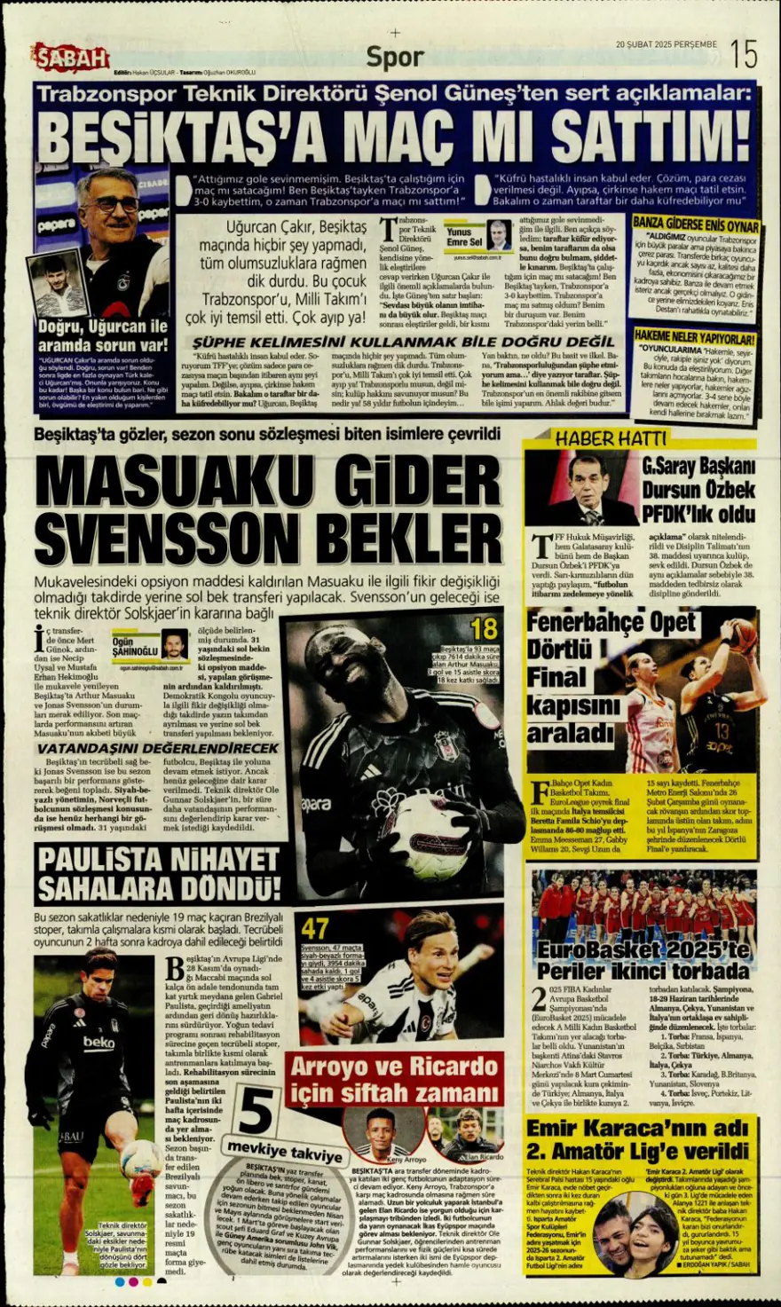 "Fenerbahçe zafer, Aslan destan peşinde" (20 Şubat spor manşetleri) 9