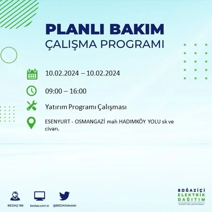 İstanbul'un 17 ilçesinde elektrik kesintisi yaşanacak: Elektrikler ne zaman gelecek? (10 Şubat BEDAŞ kesinti programı) 16 İstanbul'un 17 ilçesinde elektrik kesintisi yaşanacak: Elektrikler ne zaman gelecek? (10 Şubat BEDAŞ kesinti programı) 16