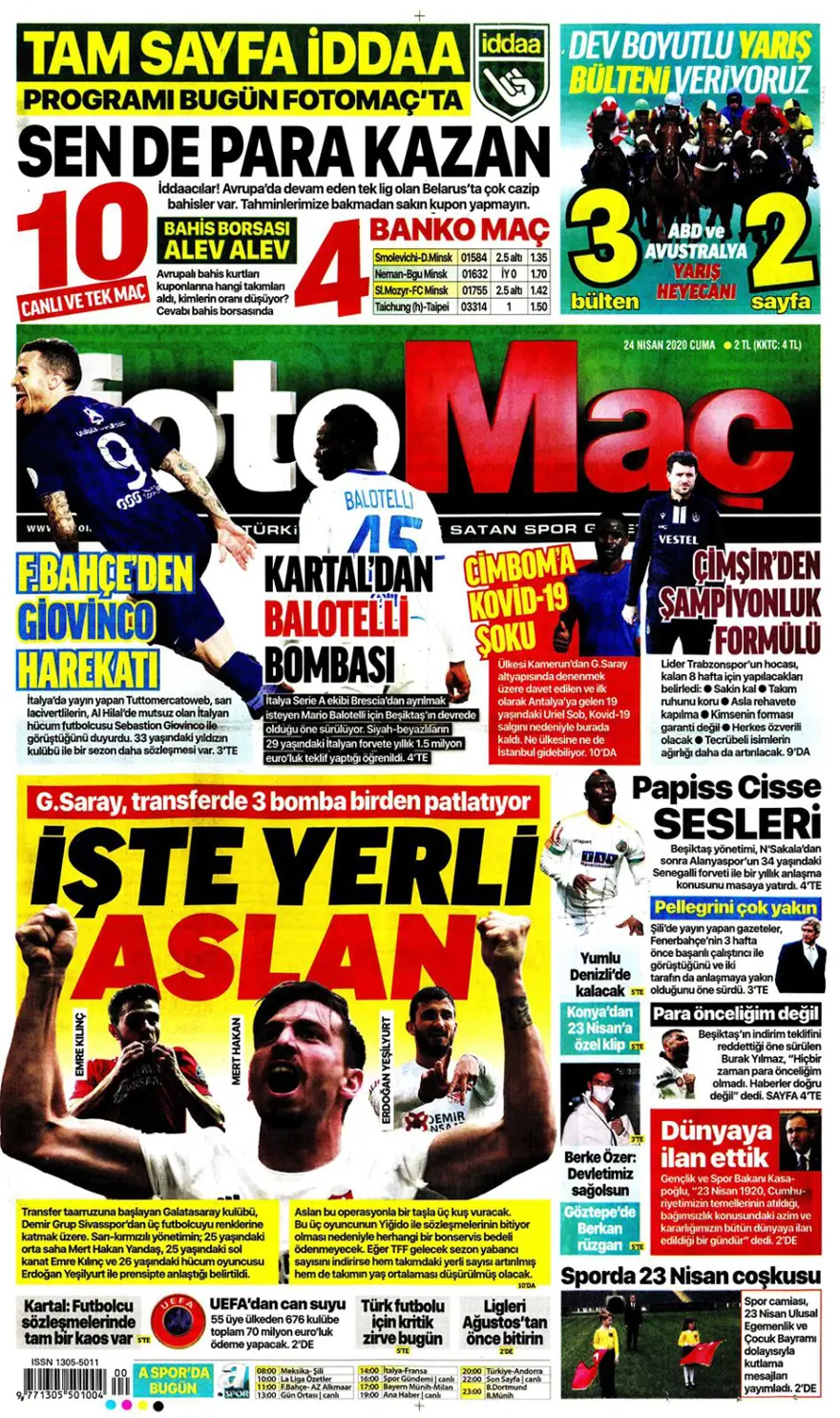 Günün spor manşetleri (24 Nisan 2020) 