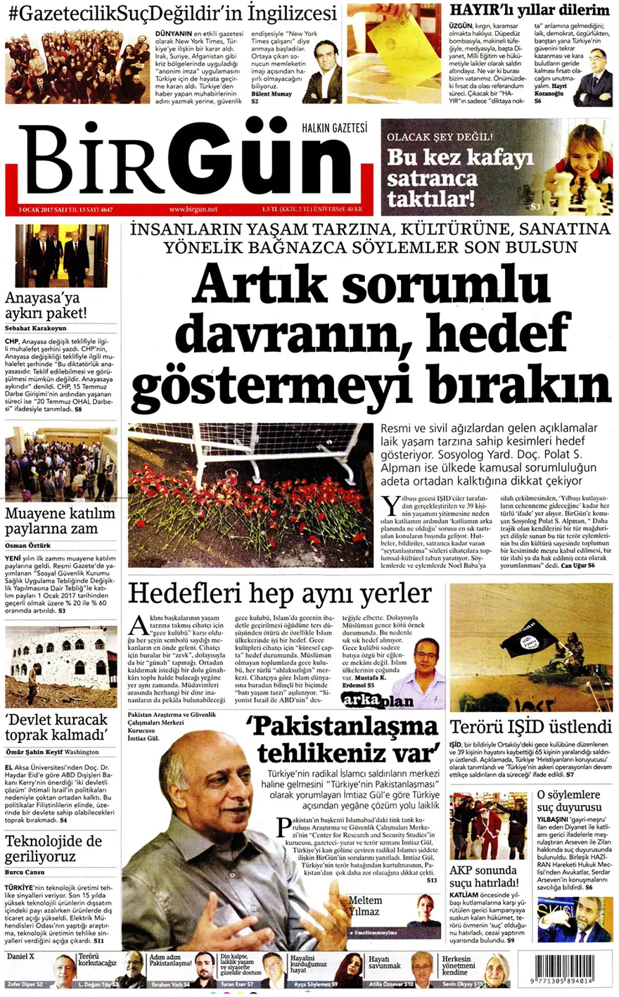 Günün gazete manşetleri - 3 Ocak 2016 12