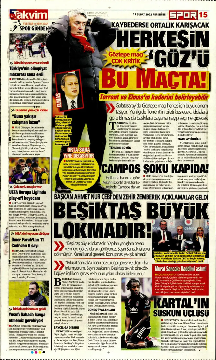 Günün spor manşetleri (17 Şubat 2022) 14