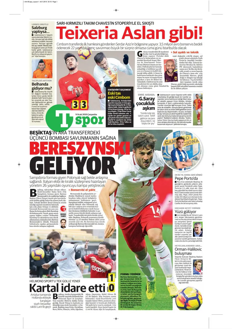 Günün spor manşetleri (09 Ocak 2019) 15