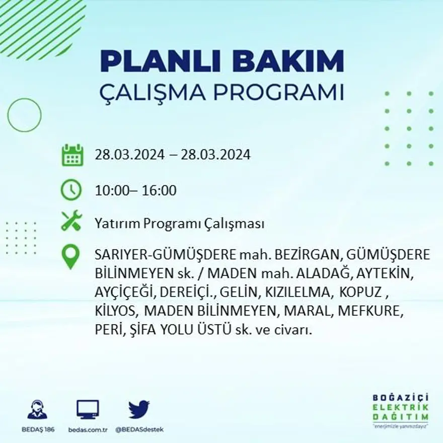 İstanbul'un 19 ilçesinde elektrik kesintisi: Elektrikler ne zaman gelecek? (28 Mart tarihli BEDAŞ kesinti programı) 50