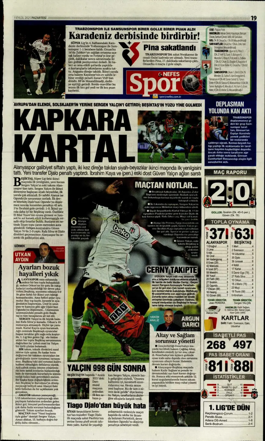 "Acıların takımı" (1 Eylül spor manşetleri) 13
