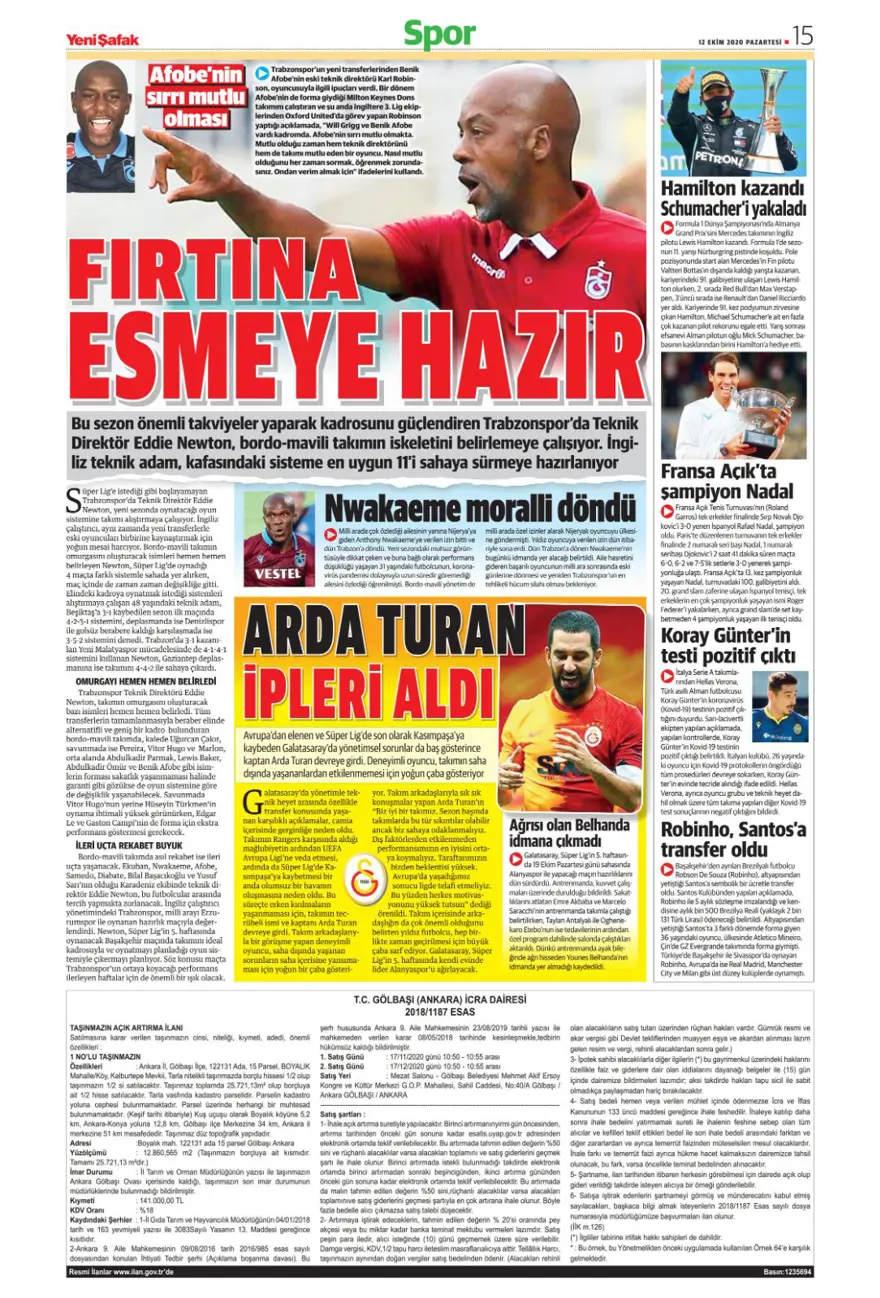 Günün spor manşetleri (12 Ekim 2020) 19